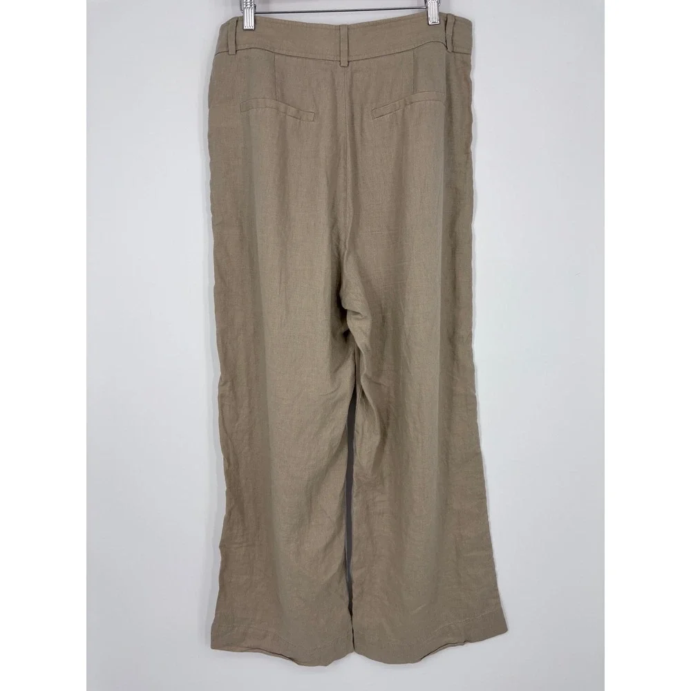 Everlane The Linen Way High Pants Womens 12  Tan European Linen Wide Leg Coastal